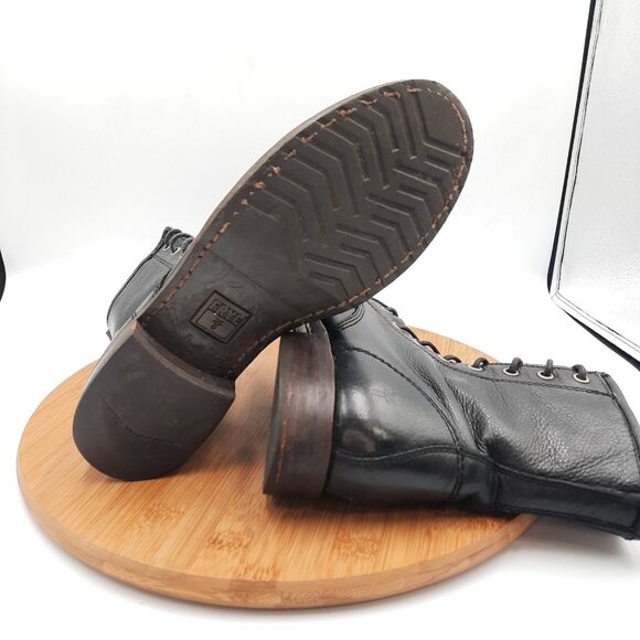 Frye Veronica Womens Size 8 Boots Black Leather Combat Moto Lace Up 76276 Y2K - Picture 7 of 11